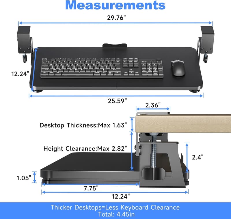 Large Under-Desk Keyboard Tray with C-Clamp, Black
