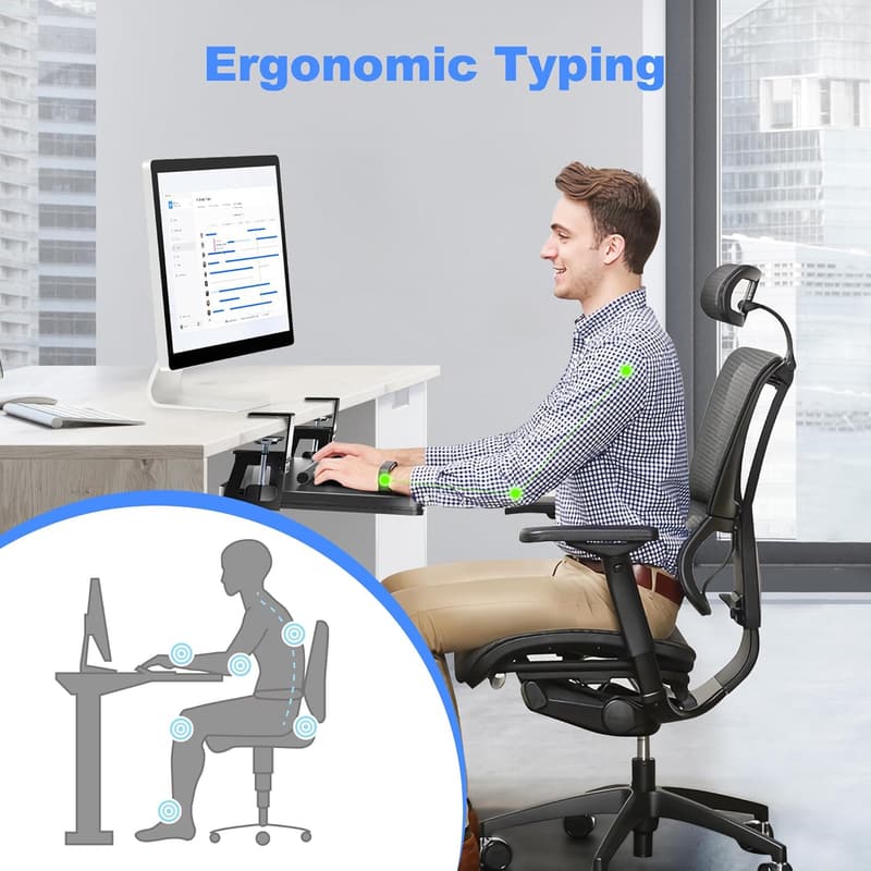 Large Under-Desk Keyboard Tray with C-Clamp, Black
