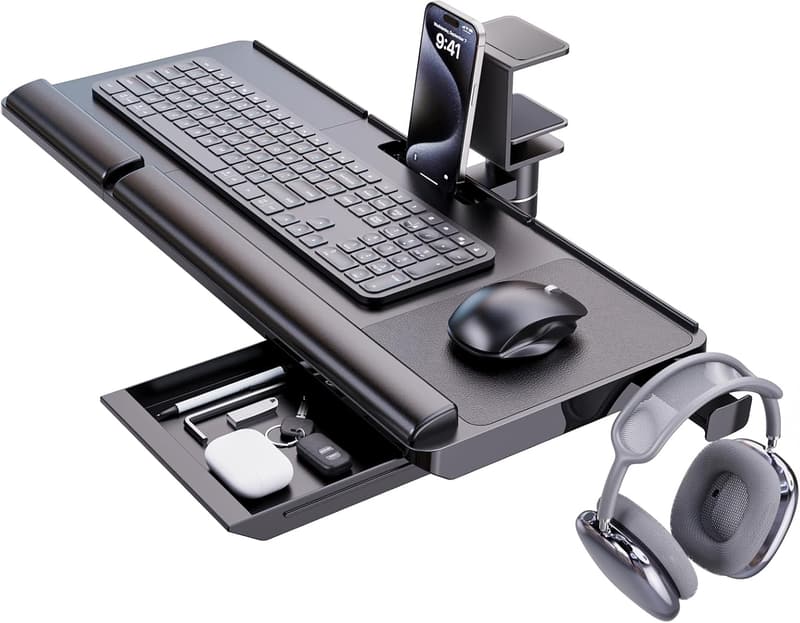 Adjustable Ergonomic Keyboard Tray with 360° Rotation - Black