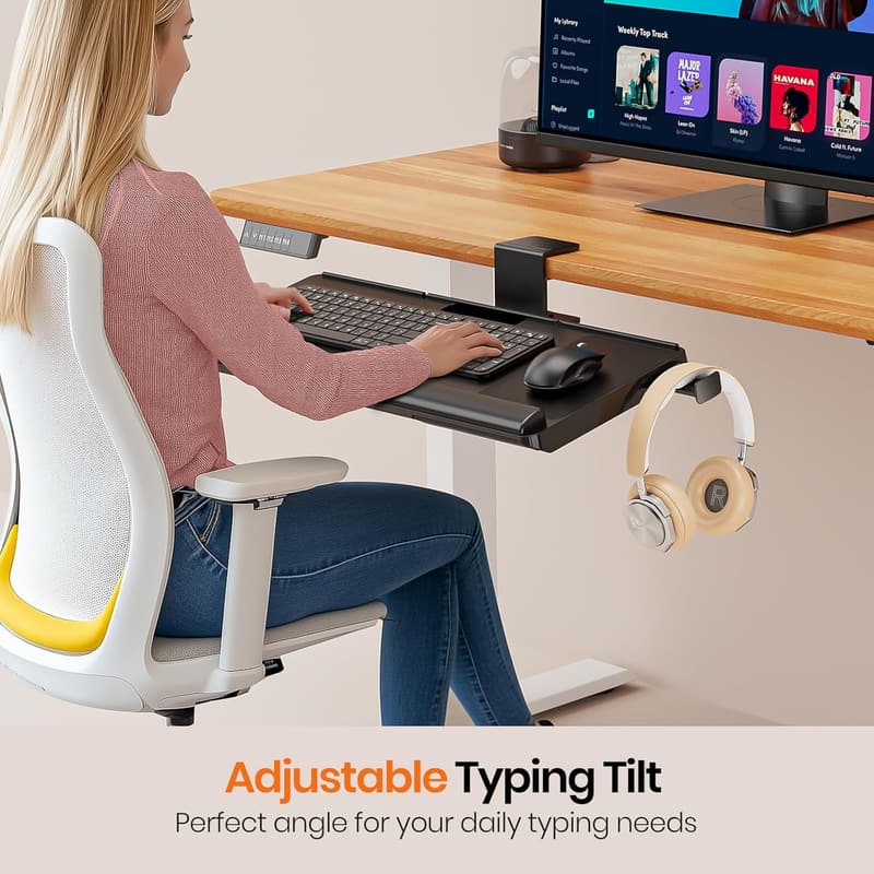 Adjustable Ergonomic Keyboard Tray with 360° Rotation - Black