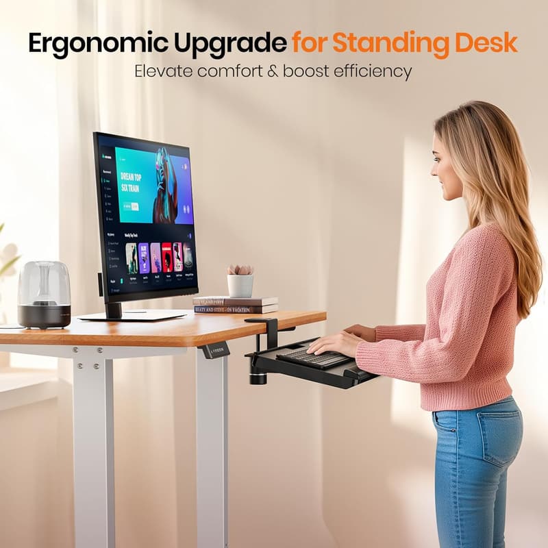 Adjustable Ergonomic Keyboard Tray with 360° Rotation - Black