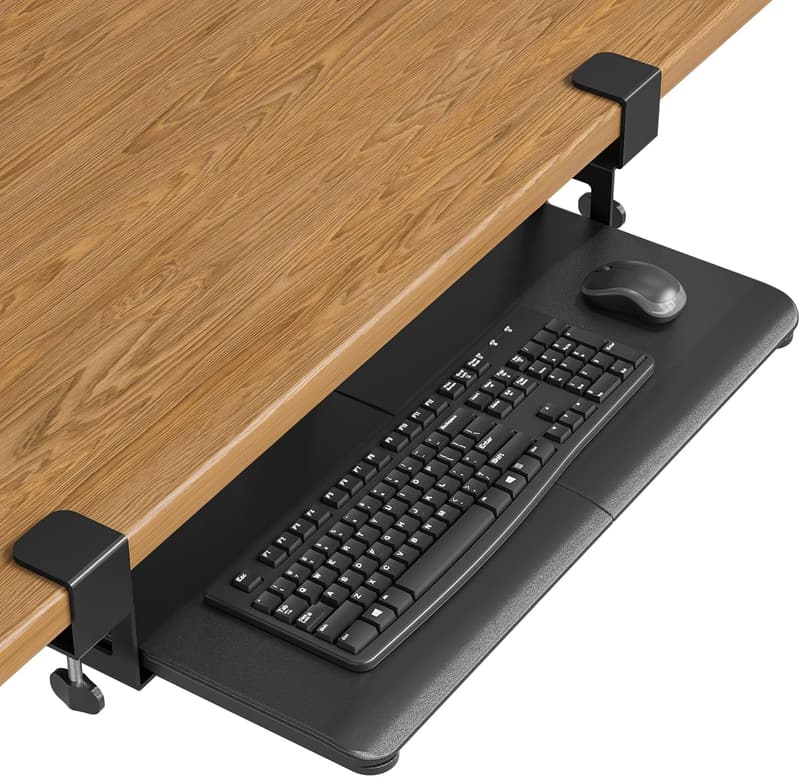 Ergonomic Under Desk Keyboard Tray with C-Clamp, Black