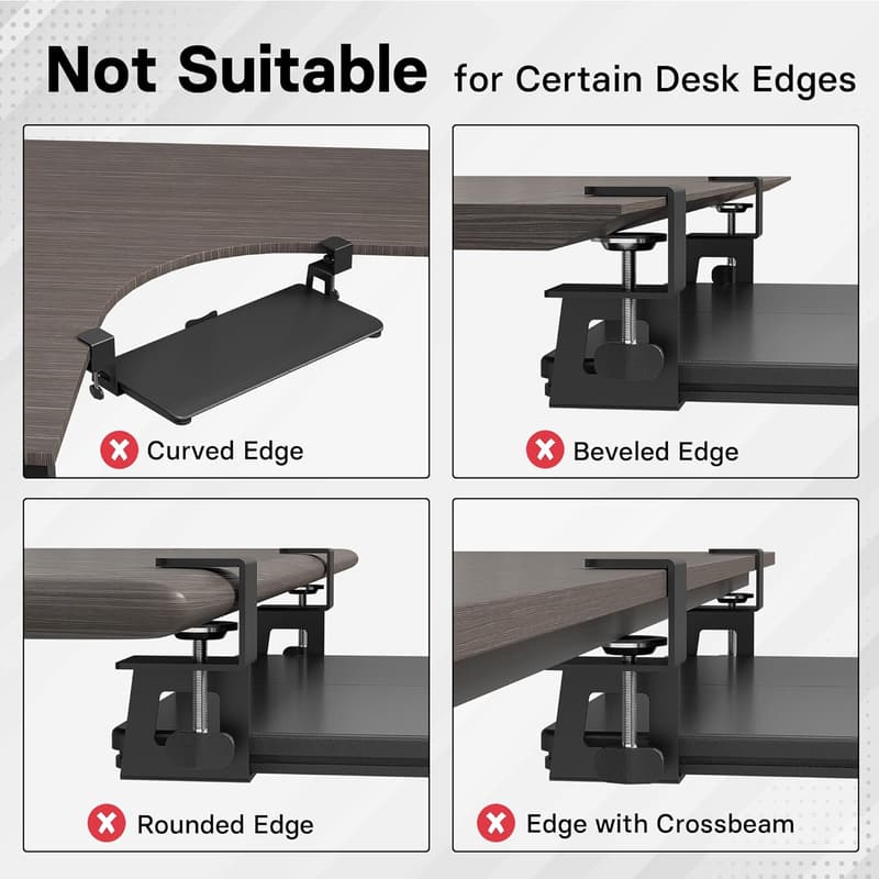 Ergonomic Under Desk Keyboard Tray with C-Clamp, Black