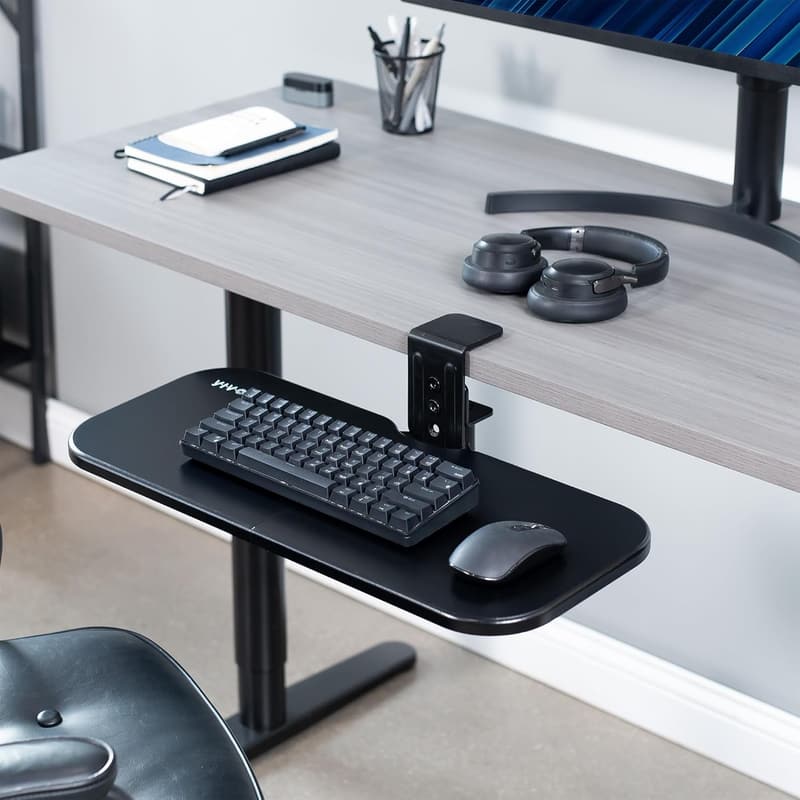 Rotating Keyboard and Mouse Tray, Ergonomic, Clamp-On, Black