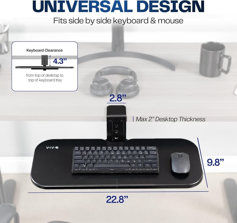 Rotating Keyboard and Mouse Tray, Ergonomic, Clamp-On, Black