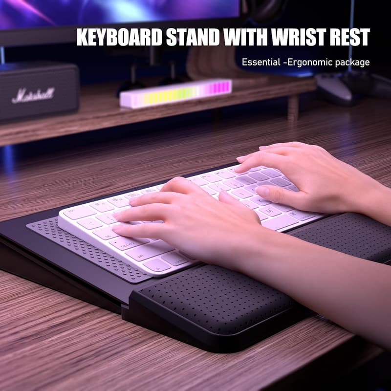 Ergonomic Acrylic Keyboard Stand with Wrist Rest & Storage Tray