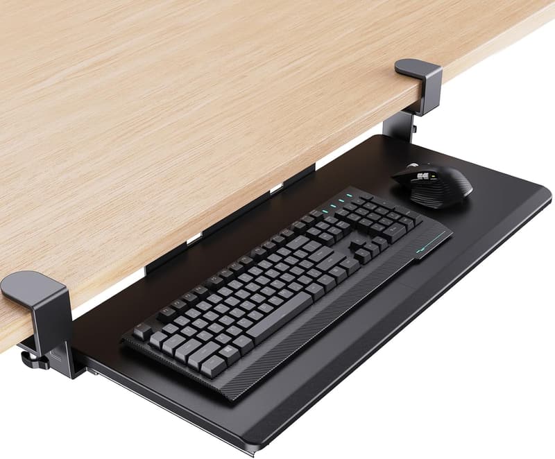Pull Out Keyboard Tray with C Clamp Mount, Black