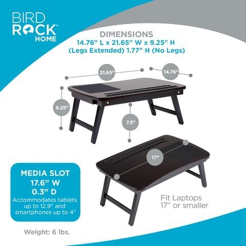 Wooden Lap Tray with Foldout Legs and Storage Drawer - Walnut