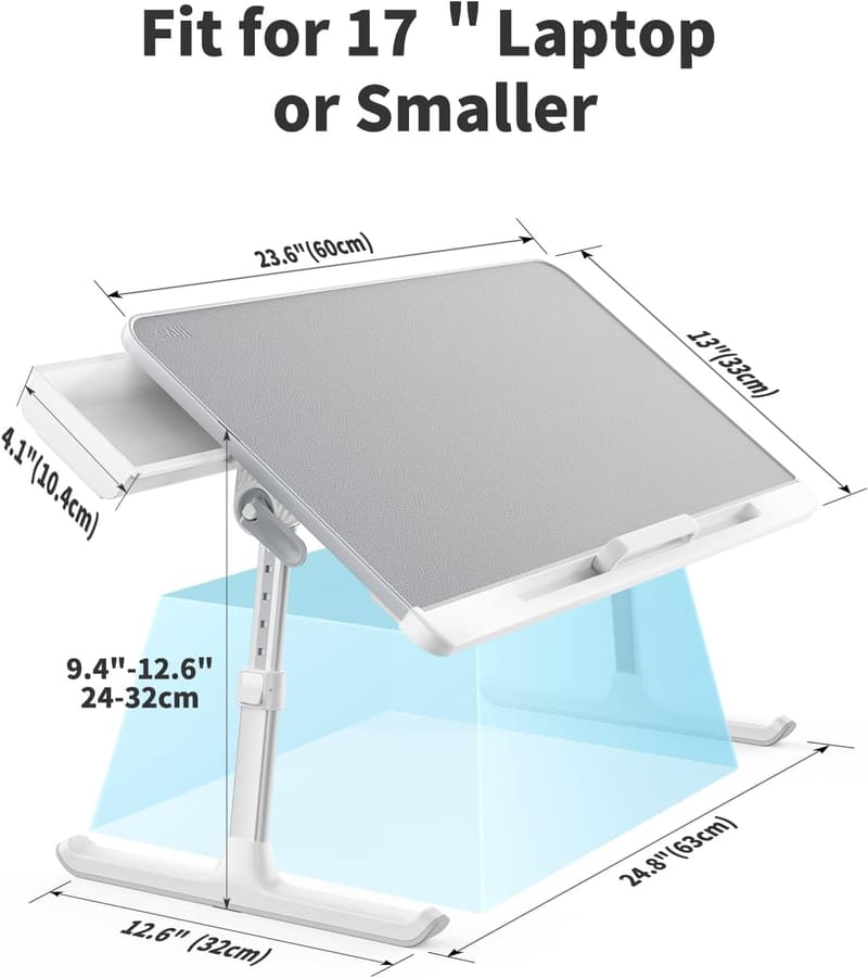 Adjustable PVC Leather Laptop Bed Tray Table with Storage Drawer