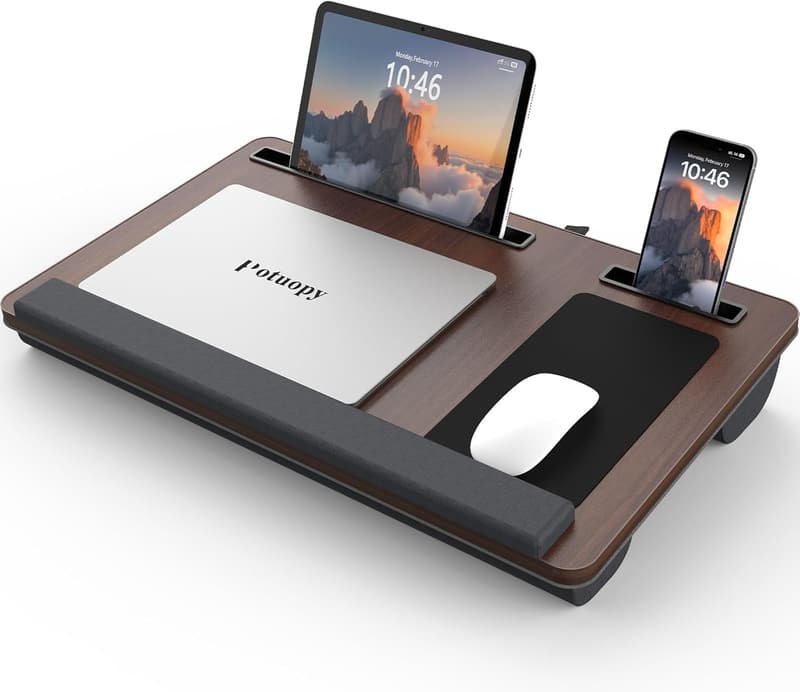 Portable Lap Desk for 17” Laptops with Cushion and Wrist Rest