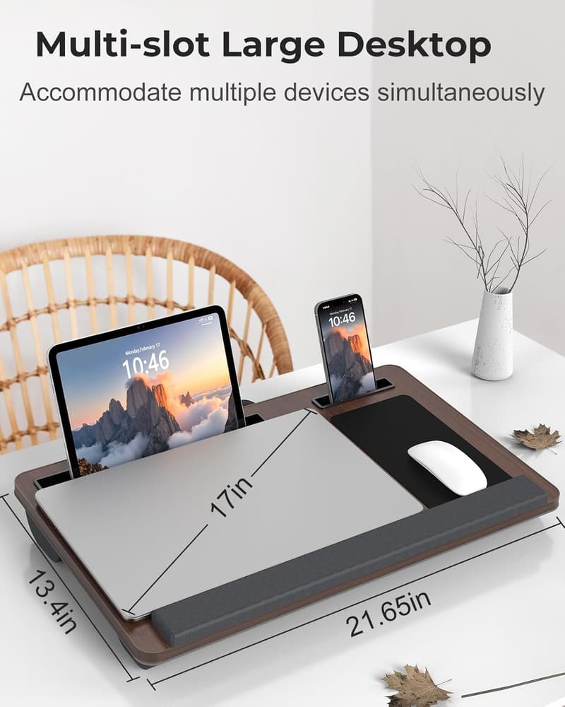 Portable Lap Desk for 17” Laptops with Cushion and Wrist Rest