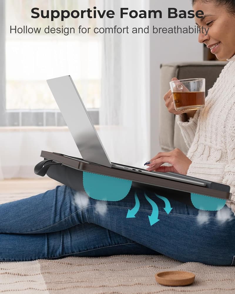 Portable Lap Desk for 17” Laptops with Cushion and Wrist Rest