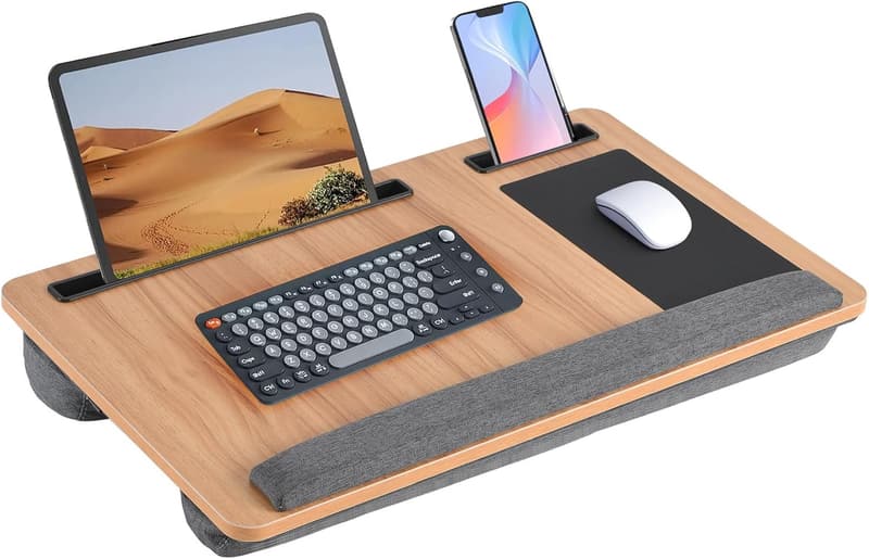 Lap Desk with Cushion, Mouse Pad & Phone Holder for Laptops
