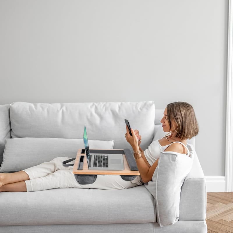 Lap Desk with Cushion, Mouse Pad & Phone Holder for Laptops