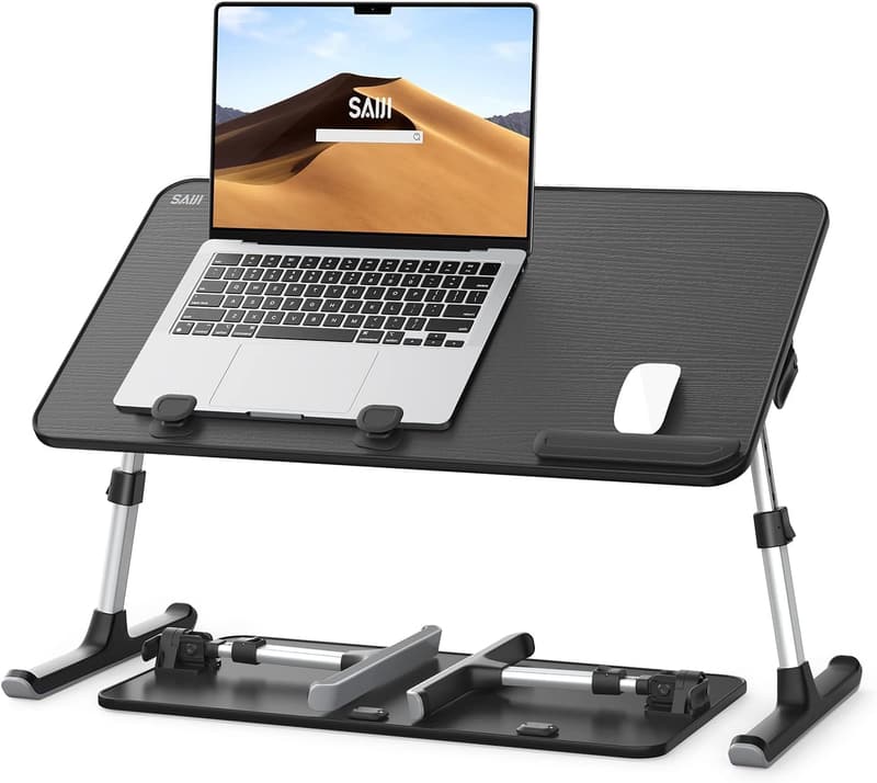 Adjustable Laptop Desk for Bed & Sofa - Foldable Black Table