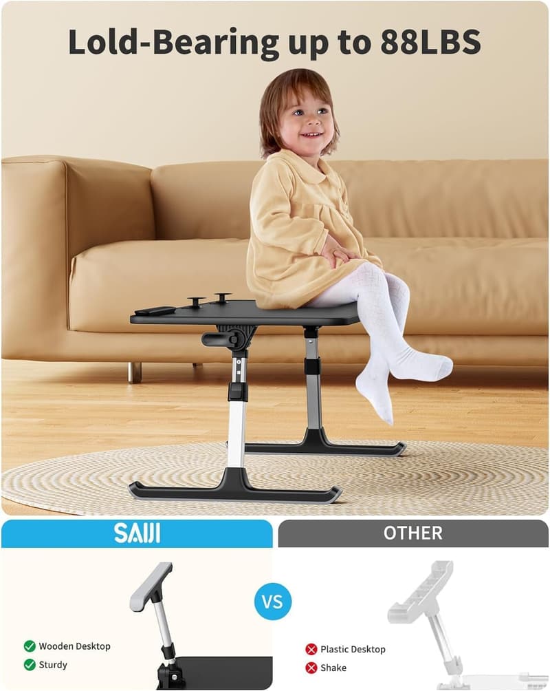 Adjustable Laptop Desk for Bed & Sofa - Foldable Black Table