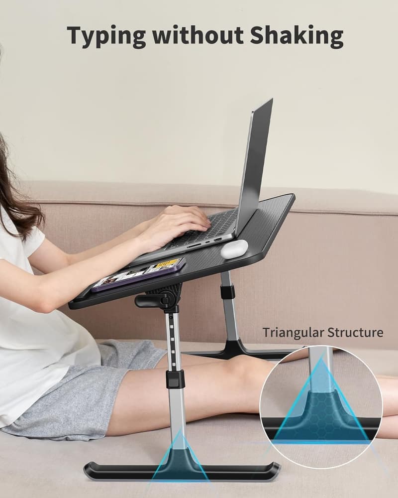 Adjustable Laptop Desk for Bed & Sofa - Foldable Black Table