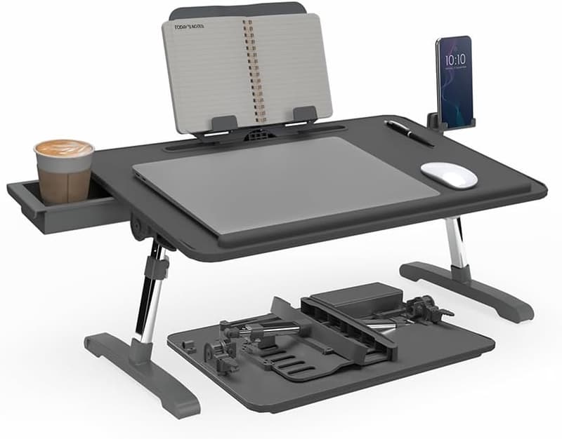 Portable Modern Workstation & Lap Desk - Adjustable Height, Charcoal
