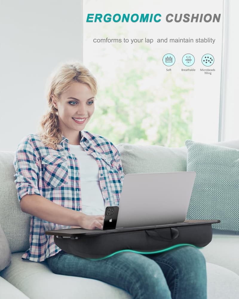 Portable Lap Desk with Cushion & Device Holder - Fits 17