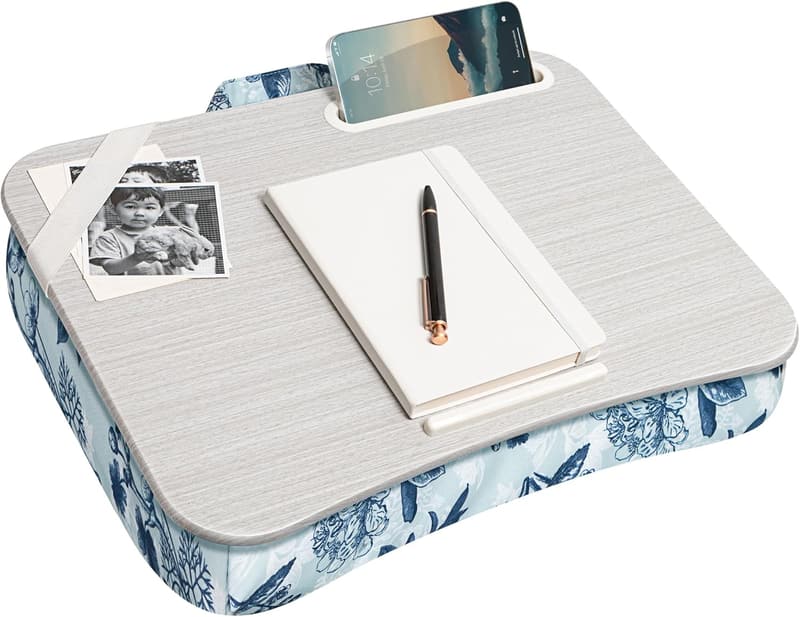 Designer Lap Desk with Phone Holder - Blue Blossoms