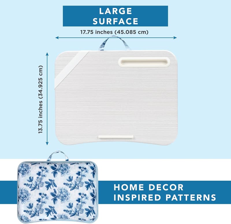 Designer Lap Desk with Phone Holder - Blue Blossoms