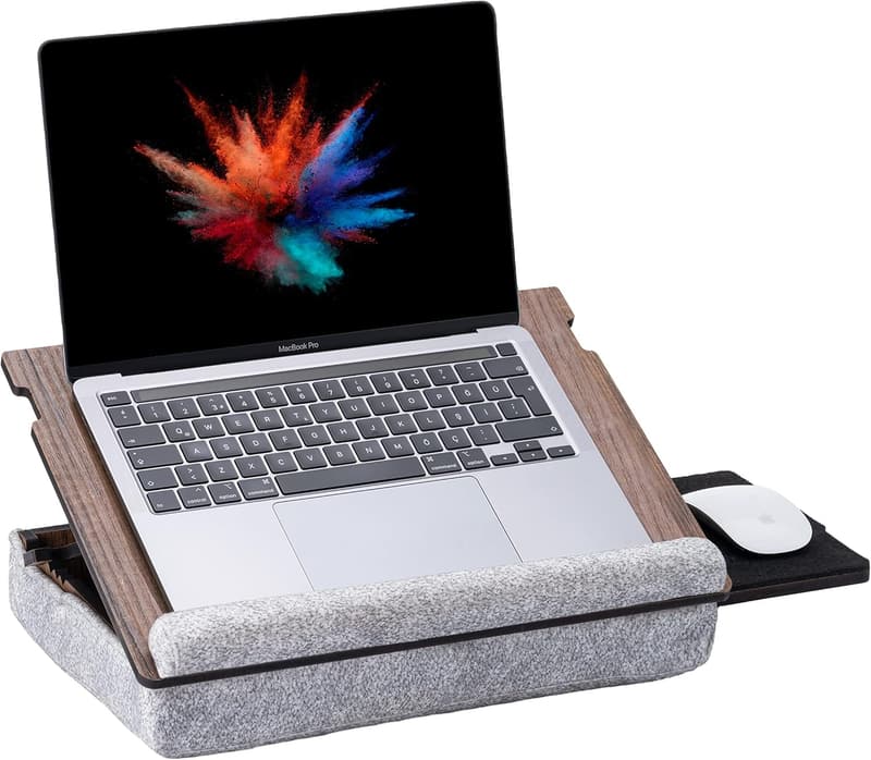 Adjustable Laptop Tray with Cushion for Bed & Sofa (Walnut)