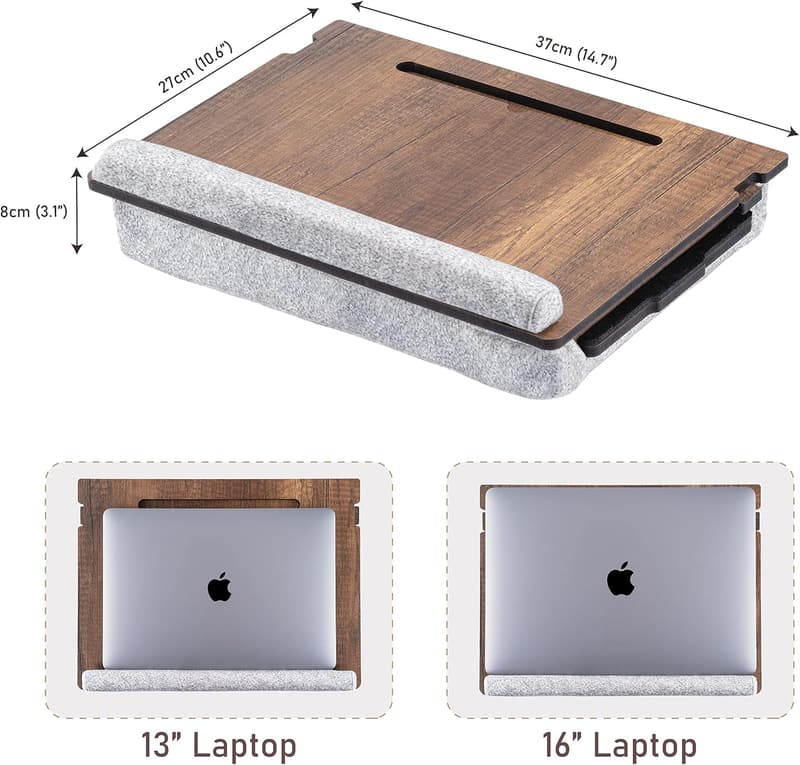 Adjustable Laptop Tray with Cushion for Bed & Sofa (Walnut)