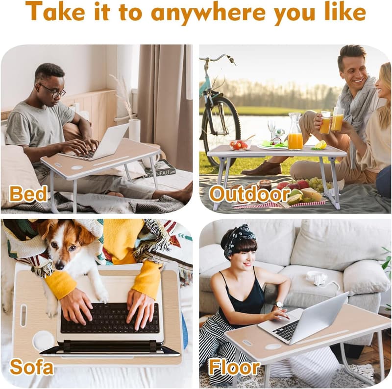 Foldable Laptop Bed Desk with Storage Drawer and Cup Holder