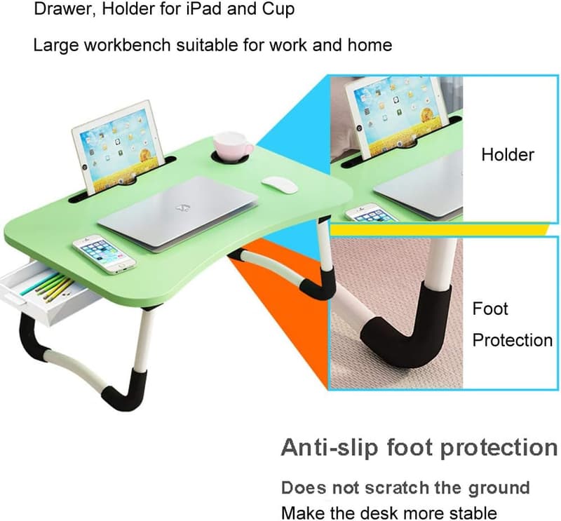 Portable Laptop Bed Tray Table with Storage, Cup & Tablet Holders