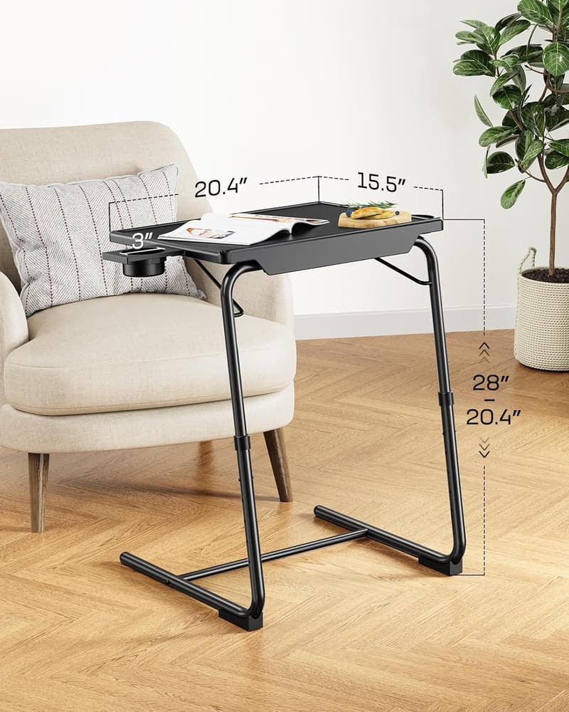 Adjustable Folding TV Tray Tables with Cup Holder - 2 Pack