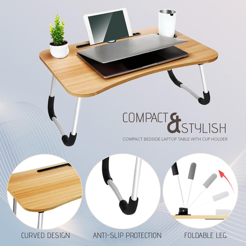 Beige Large Folding Lap Desk with Cup Holder & Phone Stand
