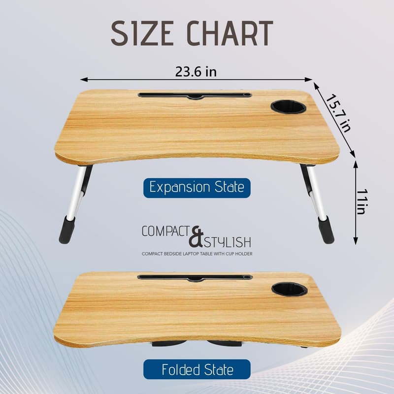 Beige Large Folding Lap Desk with Cup Holder & Phone Stand