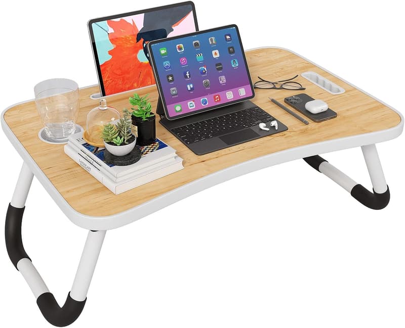 Portable Wooden Lap Desk with Cup Holder for Bed or Sofa