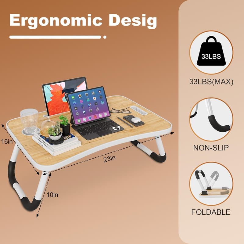 Portable Wooden Lap Desk with Cup Holder for Bed or Sofa