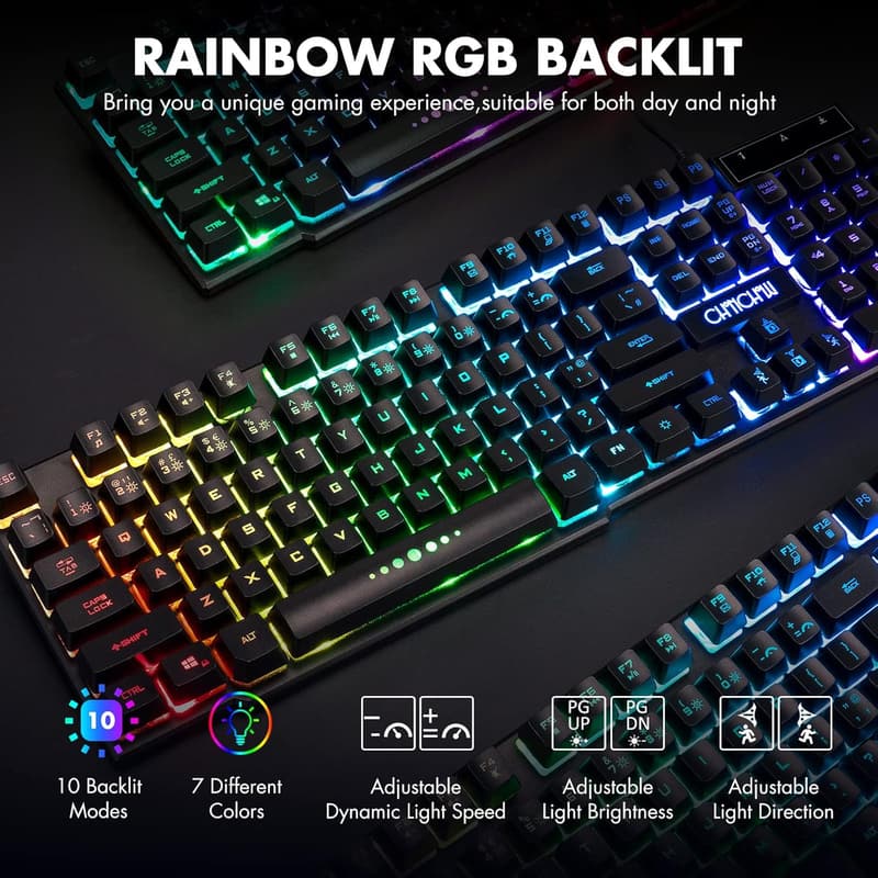 RGB Backlit Wired Gaming Keyboard for PC & Consoles