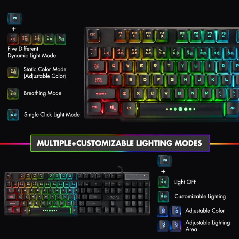 RGB Backlit Wired Gaming Keyboard for PC & Consoles