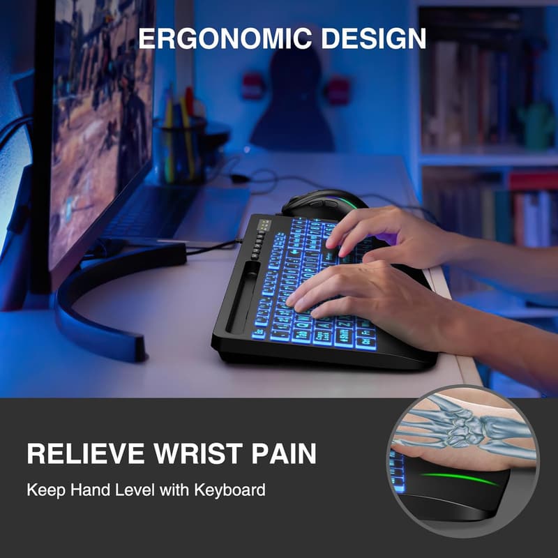 Backlit USB Keyboard with Oversized Keys and Phone Holder