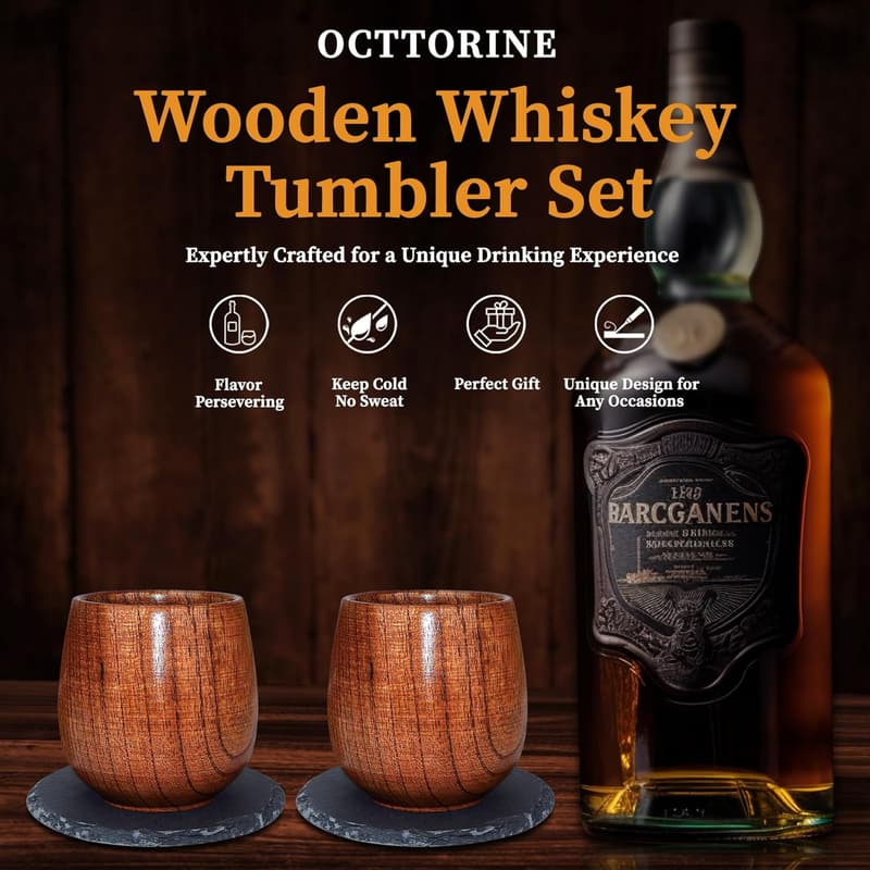 Old Fashioned Bourbon Glass Set with Coasters - Perfect Gift for Men