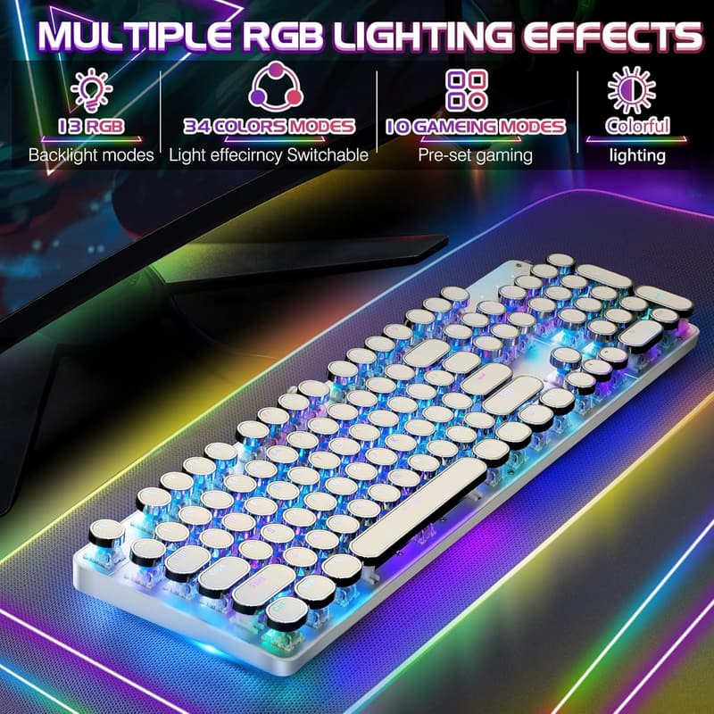 RGB Backlit Typewriter Style Mechanical Gaming Keyboard