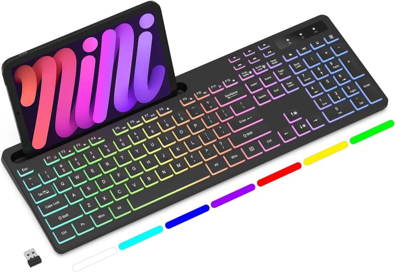 Full-Size RGB Backlit Wireless Gaming Keyboard with Tablet Holder