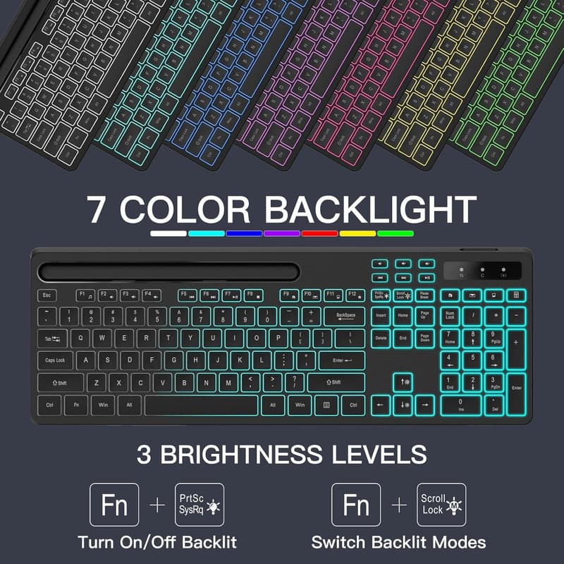 Full-Size RGB Backlit Wireless Gaming Keyboard with Tablet Holder