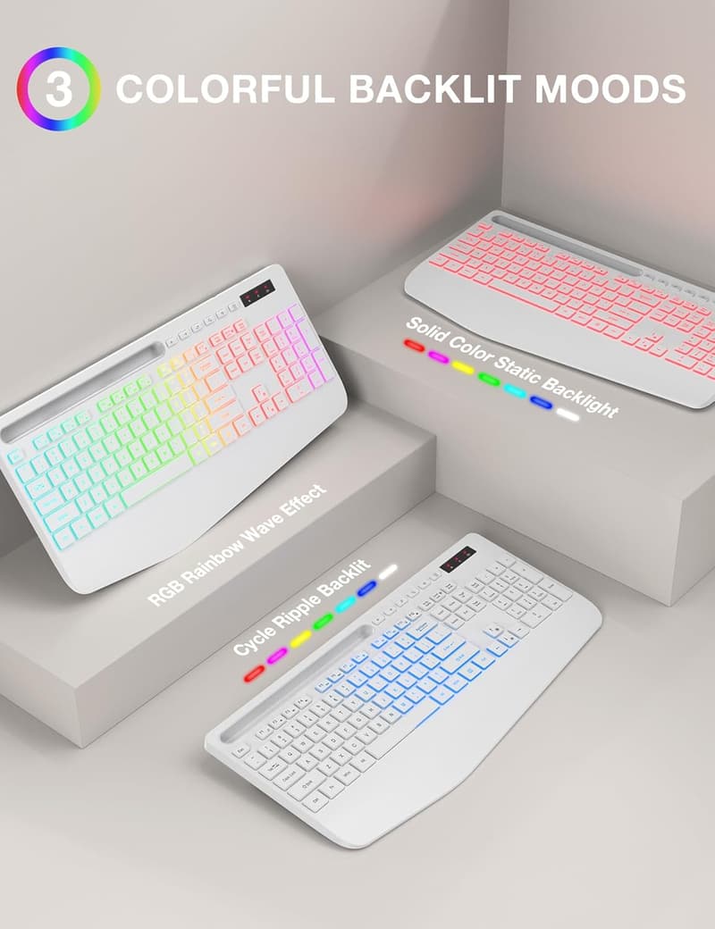 Wireless Backlit Keyboard & Mouse Combo with Wrist Rest, White
