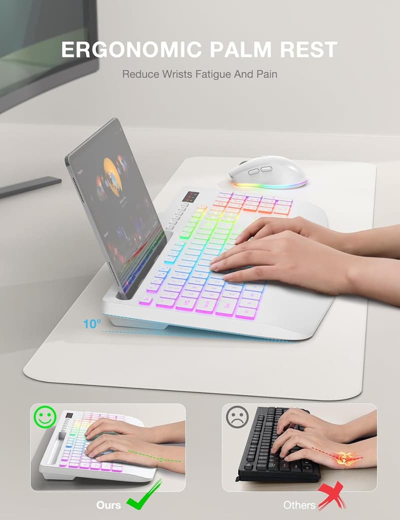 Wireless Backlit Keyboard & Mouse Combo with Wrist Rest, White
