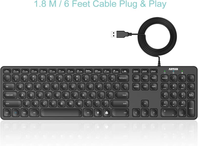 Arteck Backlit USB Wired Full-Size Keyboard with Media Keys