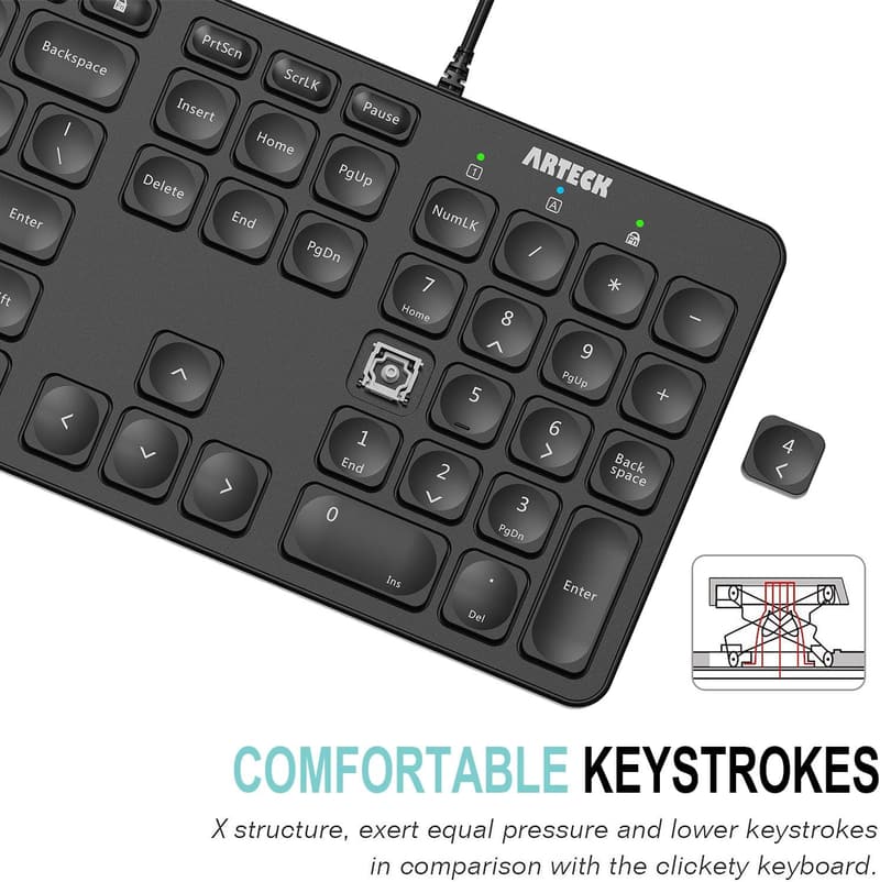 Arteck Backlit USB Wired Full-Size Keyboard with Media Keys