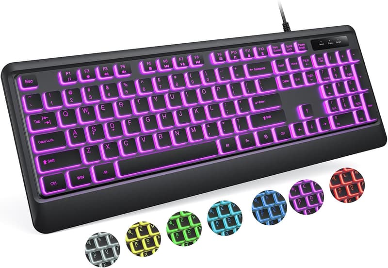 Wired USB LED Gaming Keyboard with 7-Color Backlight