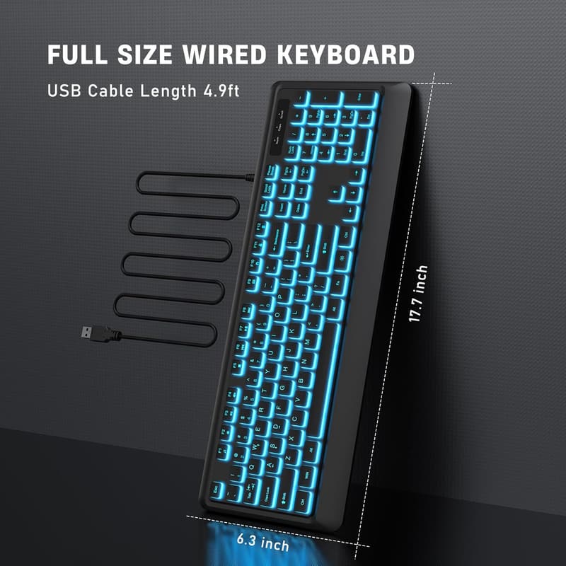 Wired USB LED Gaming Keyboard with 7-Color Backlight