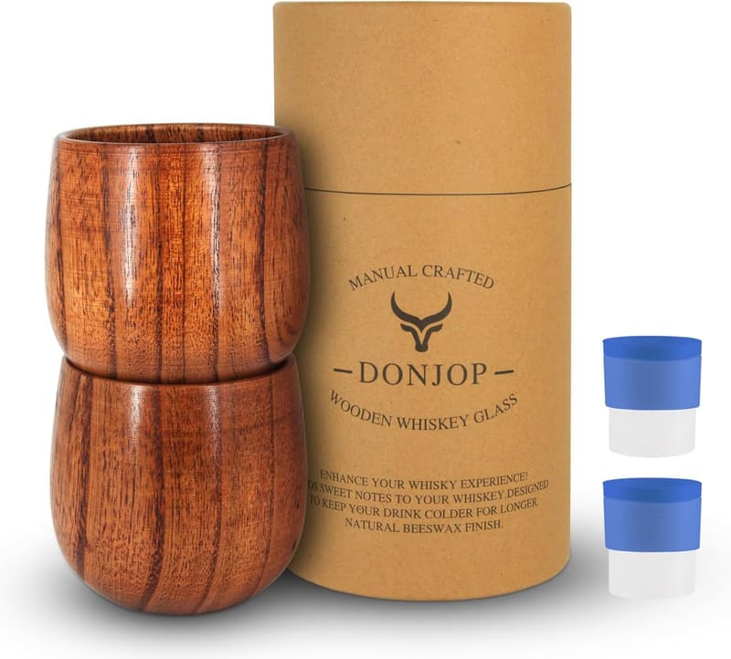 Handcrafted 10oz Wooden Bourbon Glasses - Men's Gift Set