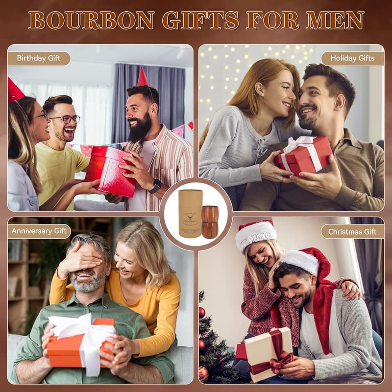 Handcrafted 10oz Wooden Bourbon Glasses - Men's Gift Set