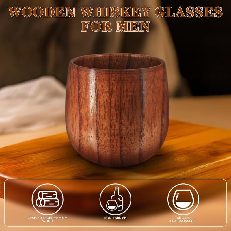 Handcrafted 10oz Wooden Bourbon Glasses - Men's Gift Set
